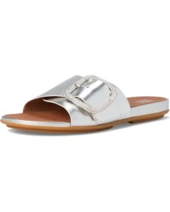 FitFlop Gracie Crystal Maxi-Buckle Metallic-Leather Slides | Sandals -Shoe Rush Shop 6172 GdTpL. AC SR736920