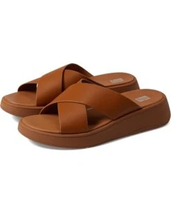 FitFlop F-Mode Leather Flatform Cross Slides | Sandals