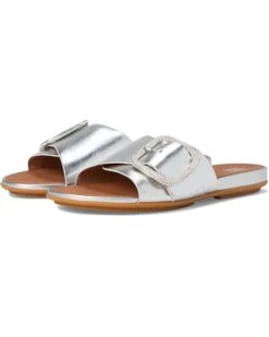 FitFlop Gracie Crystal Maxi-Buckle Metallic-Leather Slides | Sandals